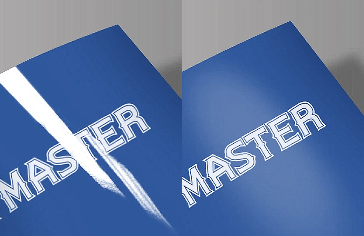 (왼) 유광 라미네이팅 코팅 , (우) 무광 라미네이팅 코팅